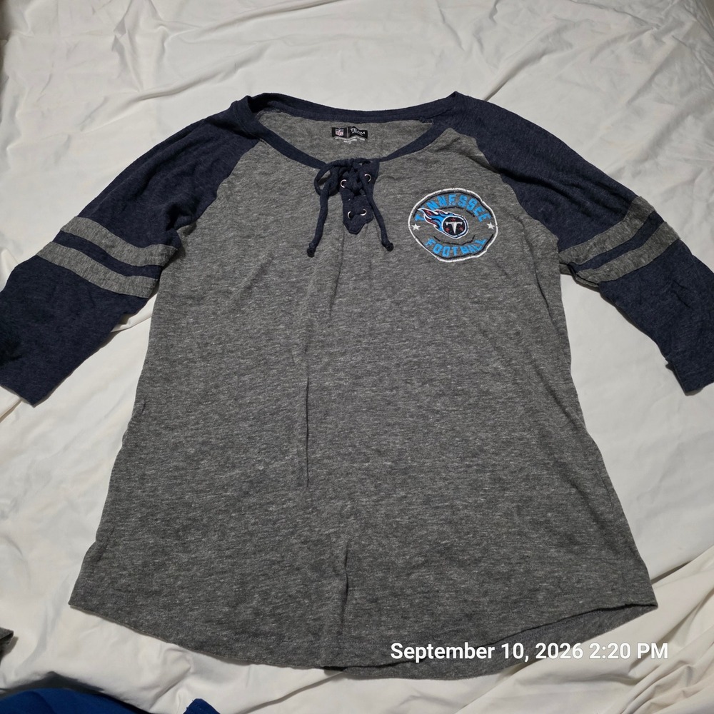 NFL Team Apparel Tennessee Titans Lace Up Raglan Shirt Gray Navy XL